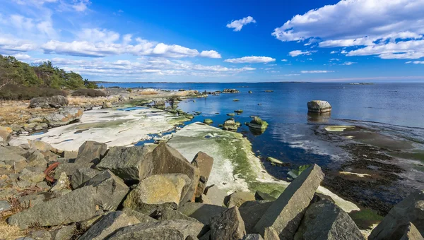 Скелястому морському узбережжі на півдні Швеції — стокове фото