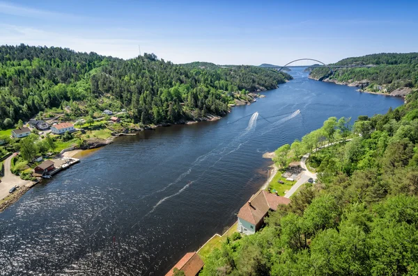 Svinesund fjord with new bridge — Stock Photo, Image