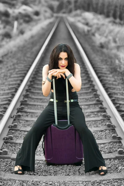 Waiting for train - concept with monochrome effect — Stock Photo, Image