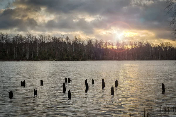 Zimní Východ Slunce Nad Jezerem — Stock fotografie