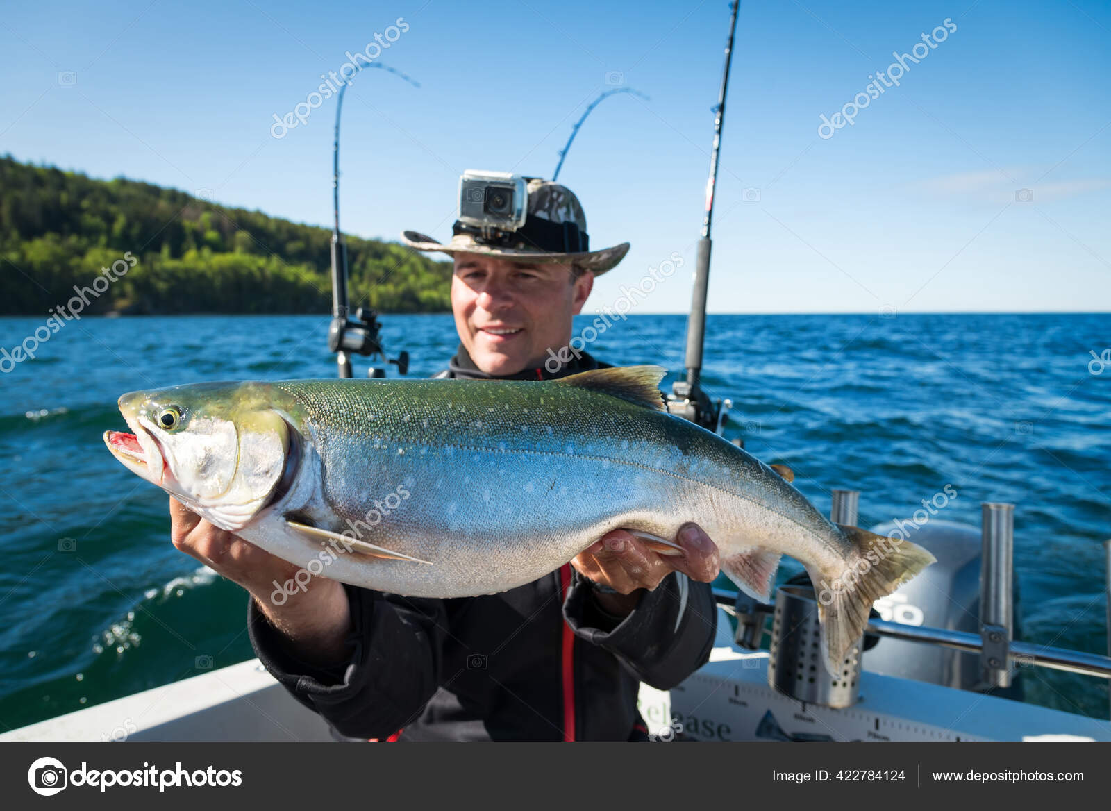 Huge Arctic Trout Trolling Fishing Trophy — Stock Photo © peter77 #422784124