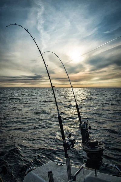 Trolling Rybářské Pruty Mořskou Scenérií — Stock fotografie