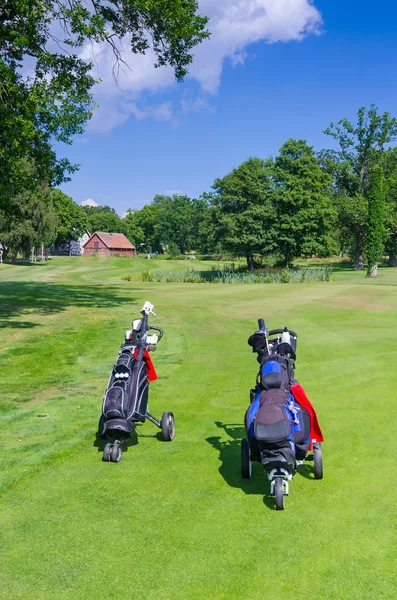 Bolsas de golf en campo de golf sueco —  Fotos de Stock