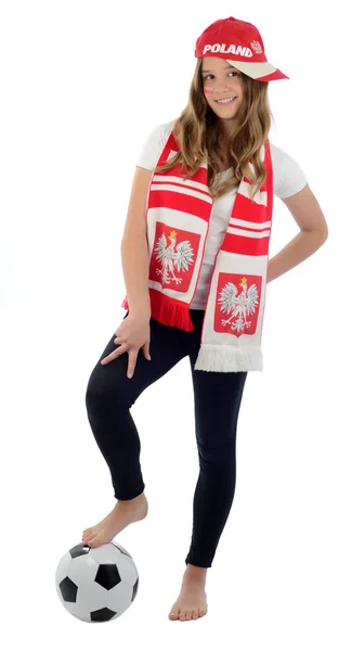 Teen girl Polish football fan — Stockfoto