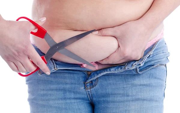 Women try to cut out fat stomach — Stock Photo, Image