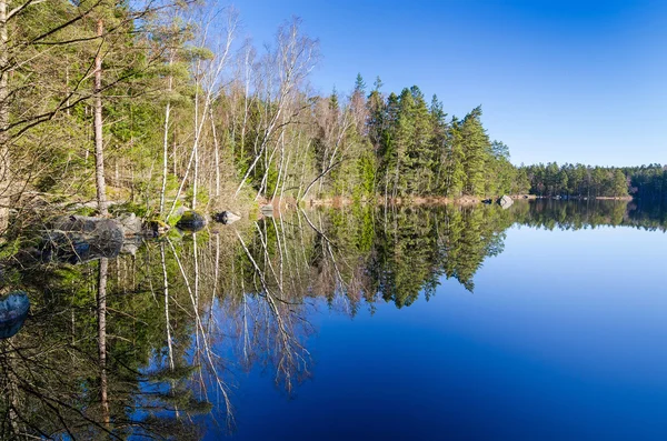 April sjön reflektion i Sverige — Stockfoto
