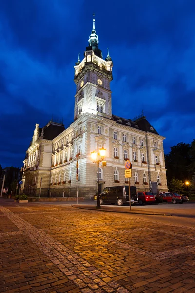 Vertical view of the Neo-Renaissance town hall in night scenery — Stock Photo, Image