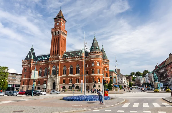 City square with view for town hall in Helsingborg — Stock Photo, Image