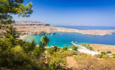 Lindos deniz defne için kale Manzaralı