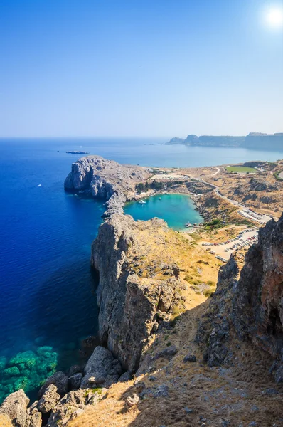 Vedere de sud de la templul Acropolis din Lindos — Fotografie, imagine de stoc