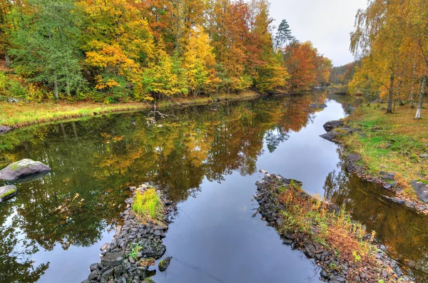 Podzimní pohled pro Morrum řeky s vodou reflexe — Stock fotografie