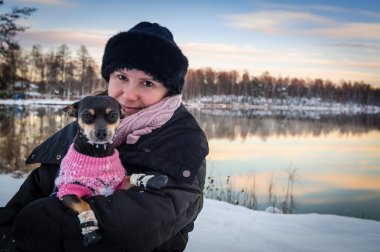 Kış portre ile köpek yavrusu