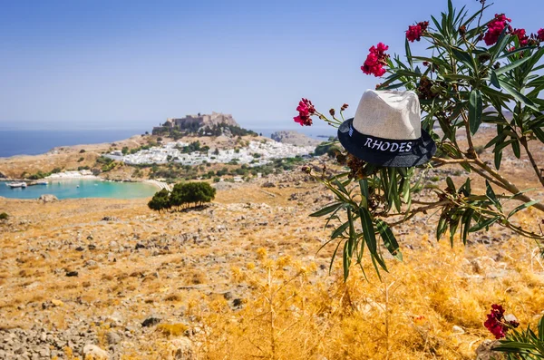 Rodas sombrero de paja en la costa del mar — Foto de Stock