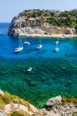 Vertical view for tourist paradise bay on Rhodes