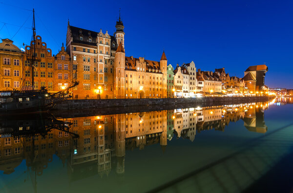 Beautiful Gdansk old town architecture at the dusk