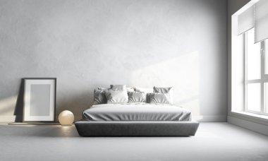 3D render beyaz yatak odası