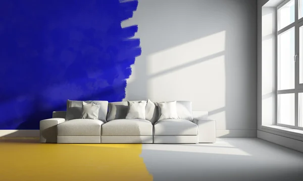 3D-gele en blauwe kamer — Stockfoto
