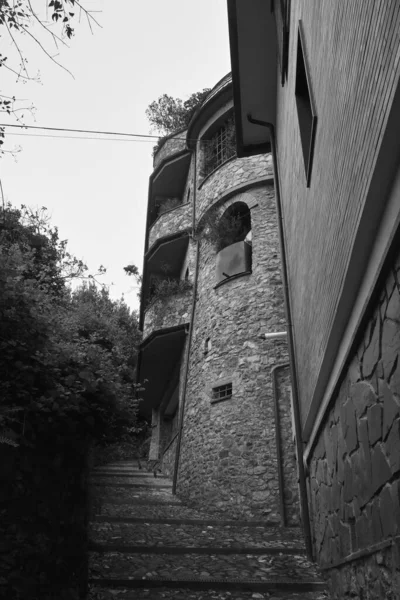 Foto Bianco Nero Vezzano Borgo Medievale Vicino Alla Spezia — Foto Stock