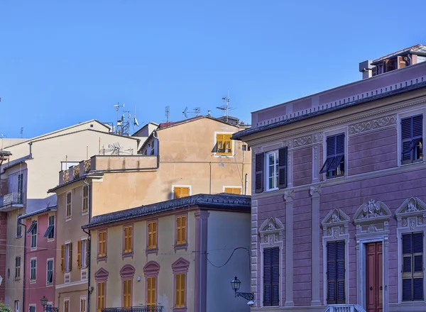 Részletesen Házak Sestri Levante Egy Gyönyörű Falu Liguria — Stock Fotó