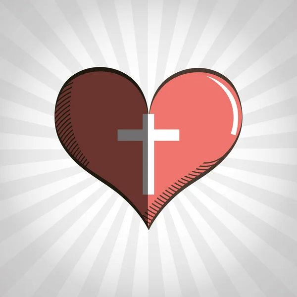 Σταυρός μέσα το σχέδιο καρδιών — Διανυσματικό Αρχείο