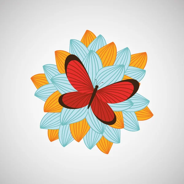 Mariposa y diseño de flores — Vector de stock