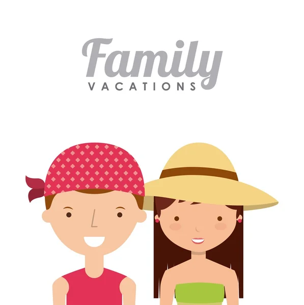 Familia en verano vacaciones diseño — Vector de stock