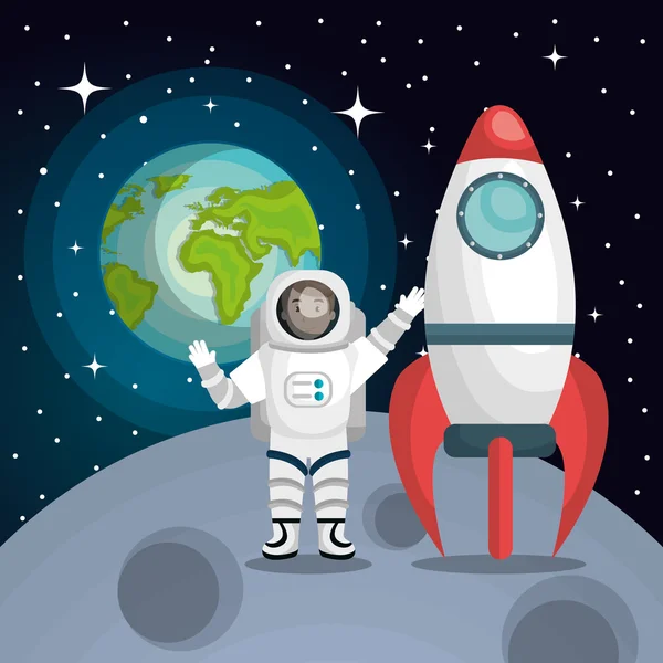 Astronauta no projeto do sistema solar —  Vetores de Stock