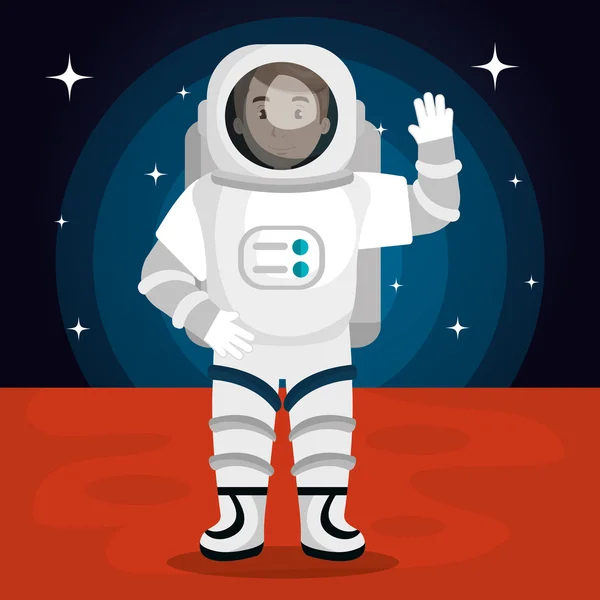 Astronauta en el diseño del sistema solar — Vector de stock