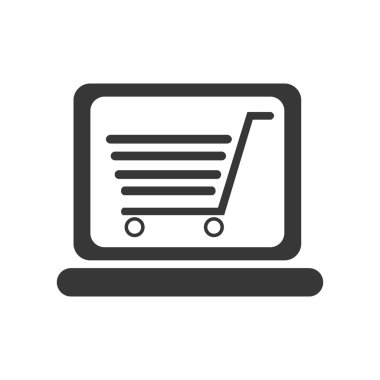 çizgili alışveriş sepeti tasarımı ile siyah dizüstü bilgisayar, vektör grafik