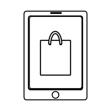 ekranda alışveriş çantası ile elektronik cihaz, vektör grafi