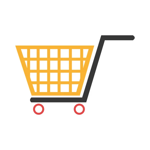 Yellow shopping cart with red wheels, vector graphic — Stock Vector