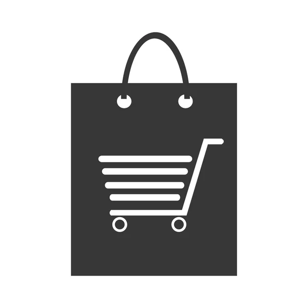 Negro bolsa de compras con icono de comercio, gráfico vectorial — Vector de stock