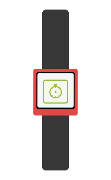 Zwart horloge met rood frame en media pictogram, vectorafbeelding — Stockvector