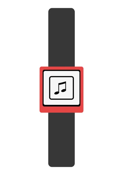 Black watch with red frame and media icon, vector graphic — Stock Vector