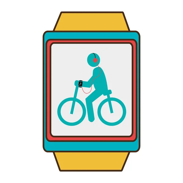 Yellow square watch with cartoon human working out, vector graph — 图库矢量图片