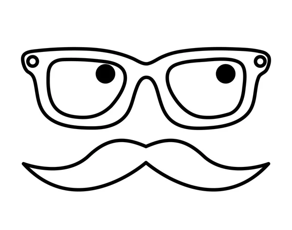 Bigode e óculos estilo hipster design ícone isolado — Vetor de Stock