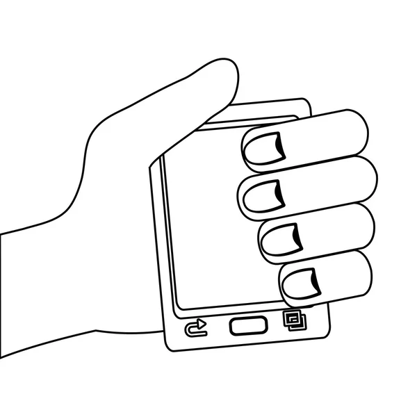 Human hand holding smartphone, vector graphic — Stock Vector