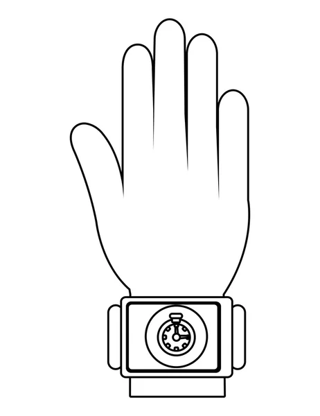 Humand mano usando reloj cuadrado con icono de medios, gráfico vectorial — Vector de stock