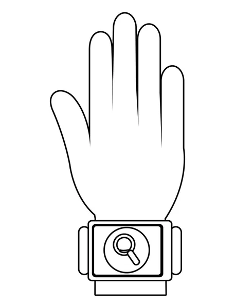 Humand mano usando reloj cuadrado con icono de medios, gráfico vectorial — Vector de stock