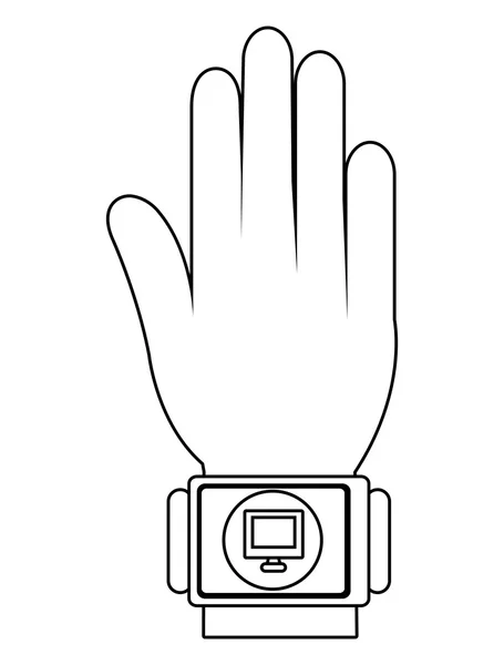 Humand mano usando reloj cuadrado con icono de medios, gráfico vectorial — Vector de stock