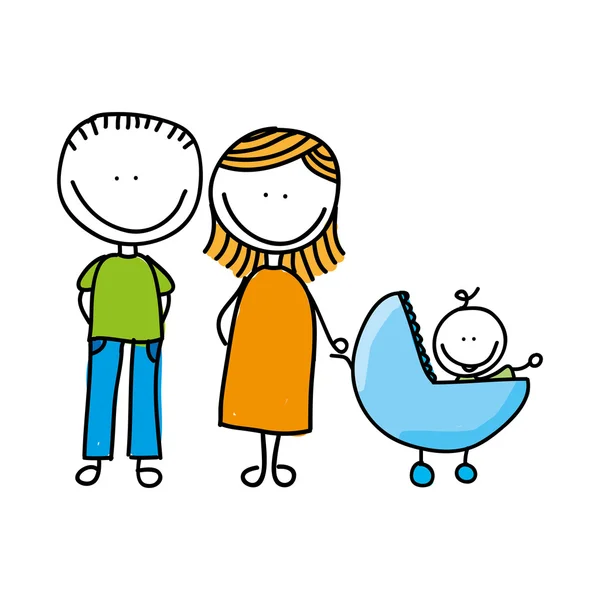 Happy family drawing isolated icon design — Stock Vector