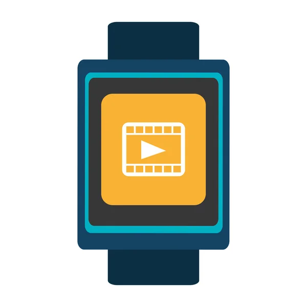 Smartwatch azul com ícone de mídia colorida, gráfico vetorial — Vetor de Stock
