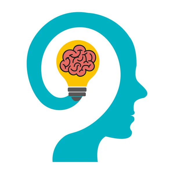 Mänskliga huvudet med hjärnan och lampa — Stock vektor