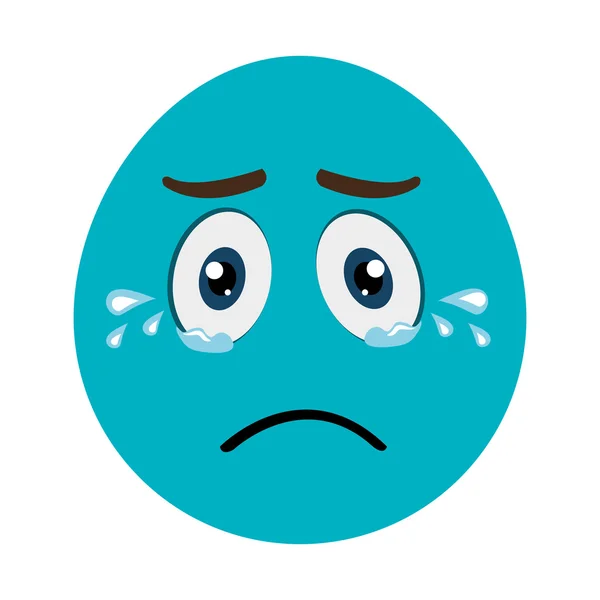 Blue cartoon face crying — Stock Vector