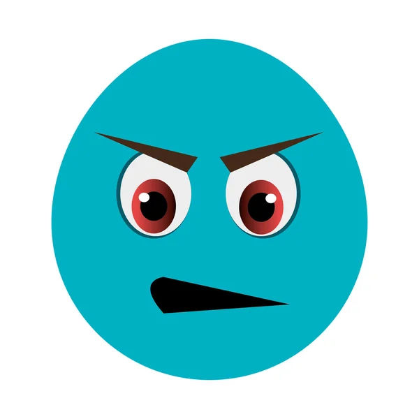 Blue cartoon face with angry expression — Stock Vector