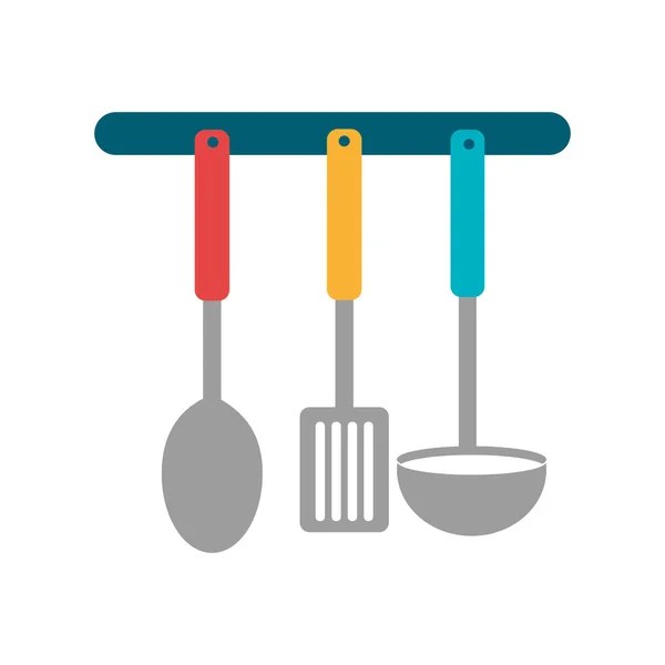 Красочная кухонная ложка и набор вилок, векторная графика — стоковый вектор