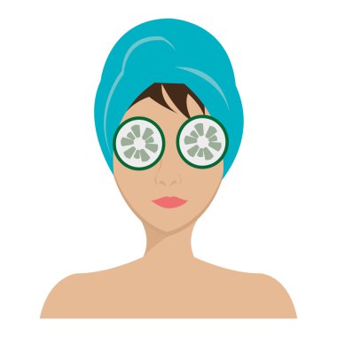 Mavi havlu ve salatalık, vektör grafiği avatar kadınla