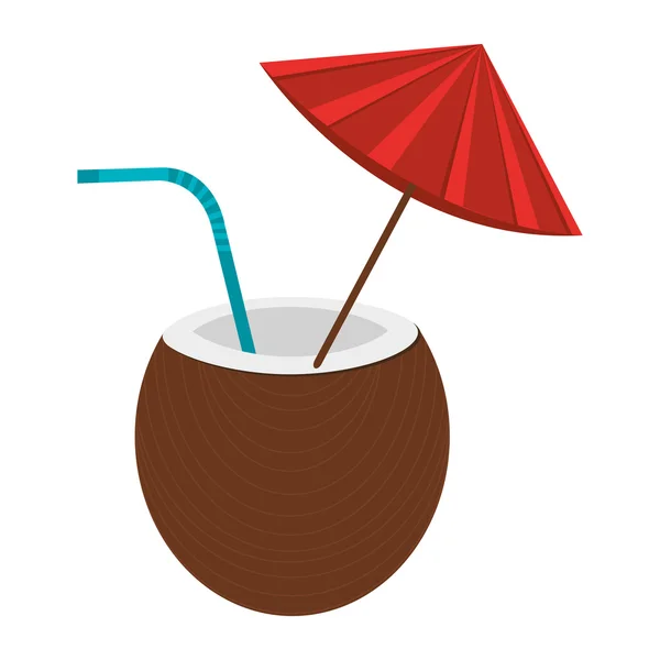 Brown coconut with umbrella,vector graphic — Stock Vector