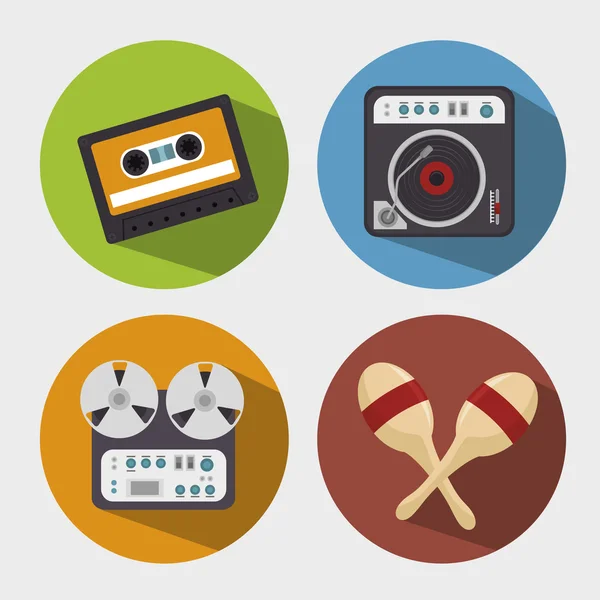 Définir les dispositifs de l'industrie musicale icône isolée design — Image vectorielle