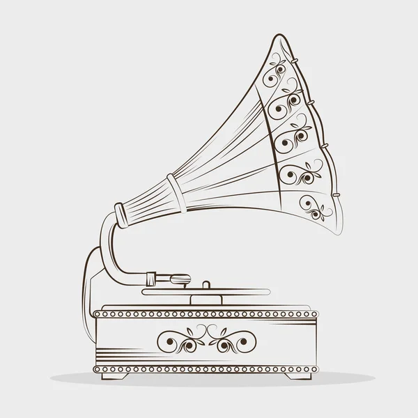 Desenho gramofone velho design ícone isolado —  Vetores de Stock